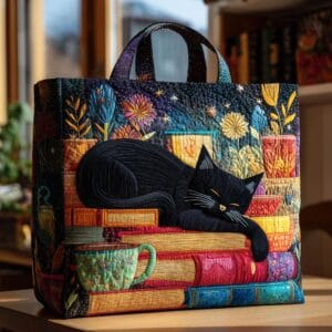 Creative, High-Capacity Tote Bag With Digital Print And Quilted Embroidery