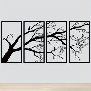 Luxury Metal Wall Art Decor Set Of 4 - Black Tree Of Life Sculpture