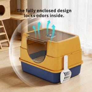 Dark Gray Top Entry Fully Enclosed Cat Litter Box, With Free Scoop & Litter Mat, Anti-Splash & Odor Locking, For Large Cats & Multi-Cat Households