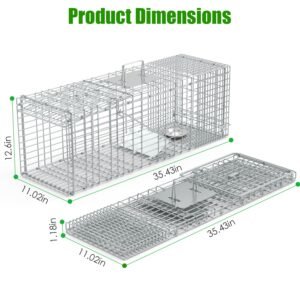 1Pc Humane Cat Trap Cage With Gloves Catch Release Live Animal Rodent Cage Collapsible Galvanized Wire For Raccoons Beavers Groundhogs Foxes Armadillos
