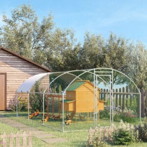 Large Chicken Coop Metal Chicken Run With Waterproof And Anti-UV Cover, Dome Shaped Walk-in Fence Cage Hen House For Outdoor And Yard Farm Use, 1Tube Diameter,