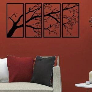 Luxury Metal Wall Art Decor Set Of 4 - Black Tree Of Life Sculpture