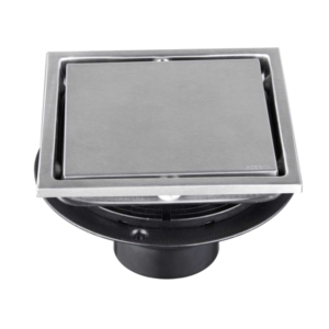 6 Inch Square Shower Drain With 2-in-1 Flat & Tile Insert Removable Cover, 304 Stainless Steel With Flange And Hair Strainer, Brushed Nickel