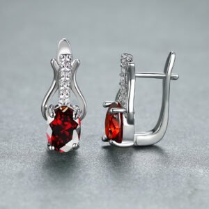 Oval Garnet Crystal Champagne Gold Ear Clips For Women