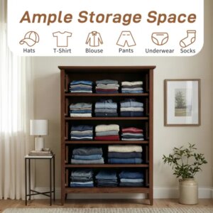 Brown (1061 Solid Cherry Wood) P2 Particleboard + MDF Melamine 80*40*115cm Framed, Double Handles, Five Drawers Cabinet