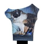 Retro Sassy Calico Cat Print Stretchy Asymmetrical Off-shoulder Short Sleeve