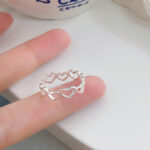 S999 Sterling Silver Patchwork Hollow Heart Ring