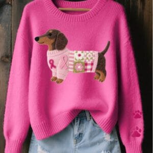 Womens 3D Digital Print Crew-Neck Sweater