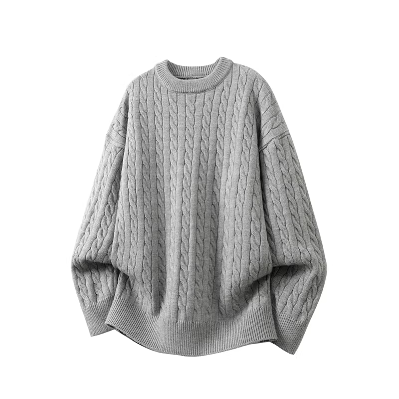 Minimalist Old-fashioned Cable Knit Crew Neck Sweater - Image 2