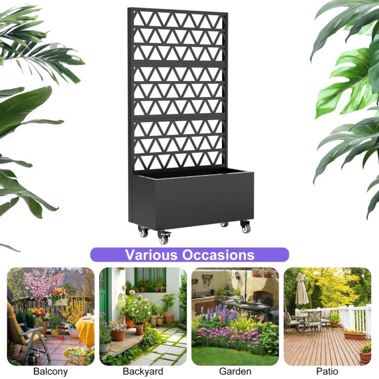 Metal Planter Box With Trellis Raised Garden Bed – 72.05×35.83×16.14, Trellis Privacy Screen For Climbing Plants, Vegetables, Vines Assembly Required