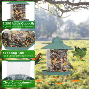 1Pc Hanging Gazebo Wild Bird Feeder Outdoor Bird Seed Station With Large Capacity 6 Feeder Interface For Garden Patio Park Weatherproof Easy To Refill