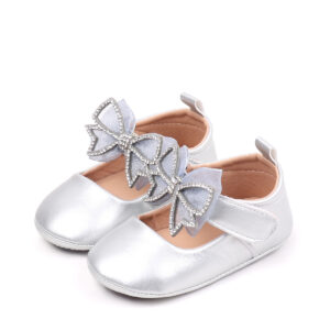 Velcro Bow Princess Shoes With Non-slip Soles For Toddlers