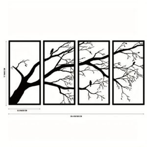 Luxury Metal Wall Art Decor Set Of 4 - Black Tree Of Life Sculpture
