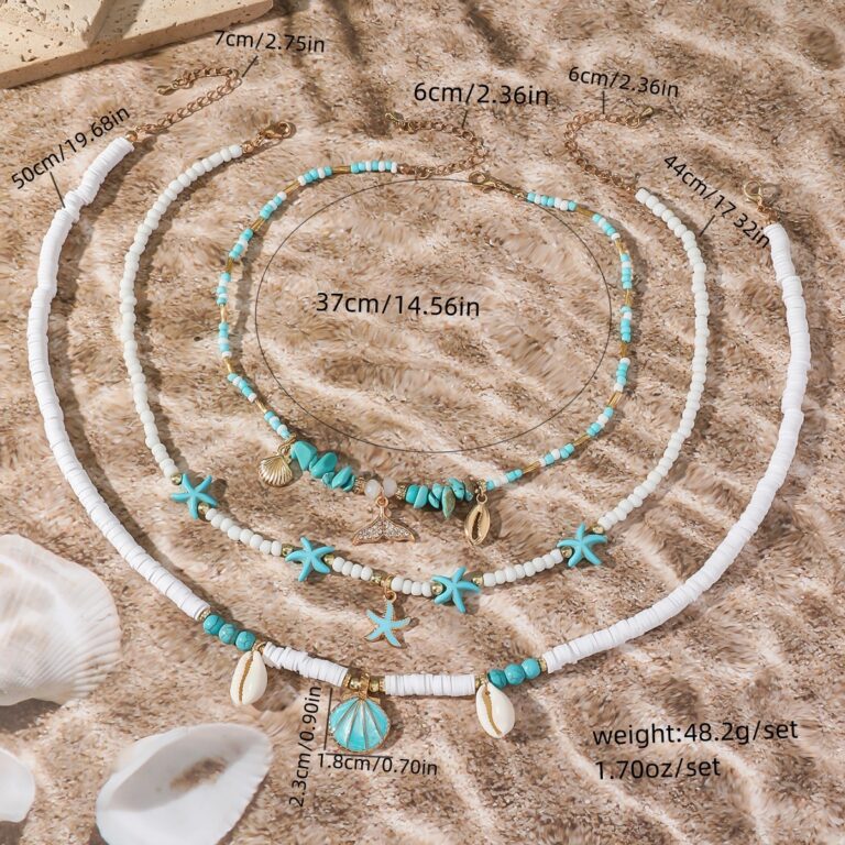 Conch And Turquoise Polymer Clay European And American-Style Necklace With Starfish Pendant