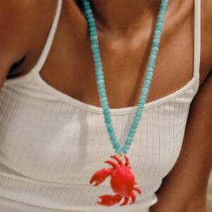Beach-style Red Crab Bead Necklace