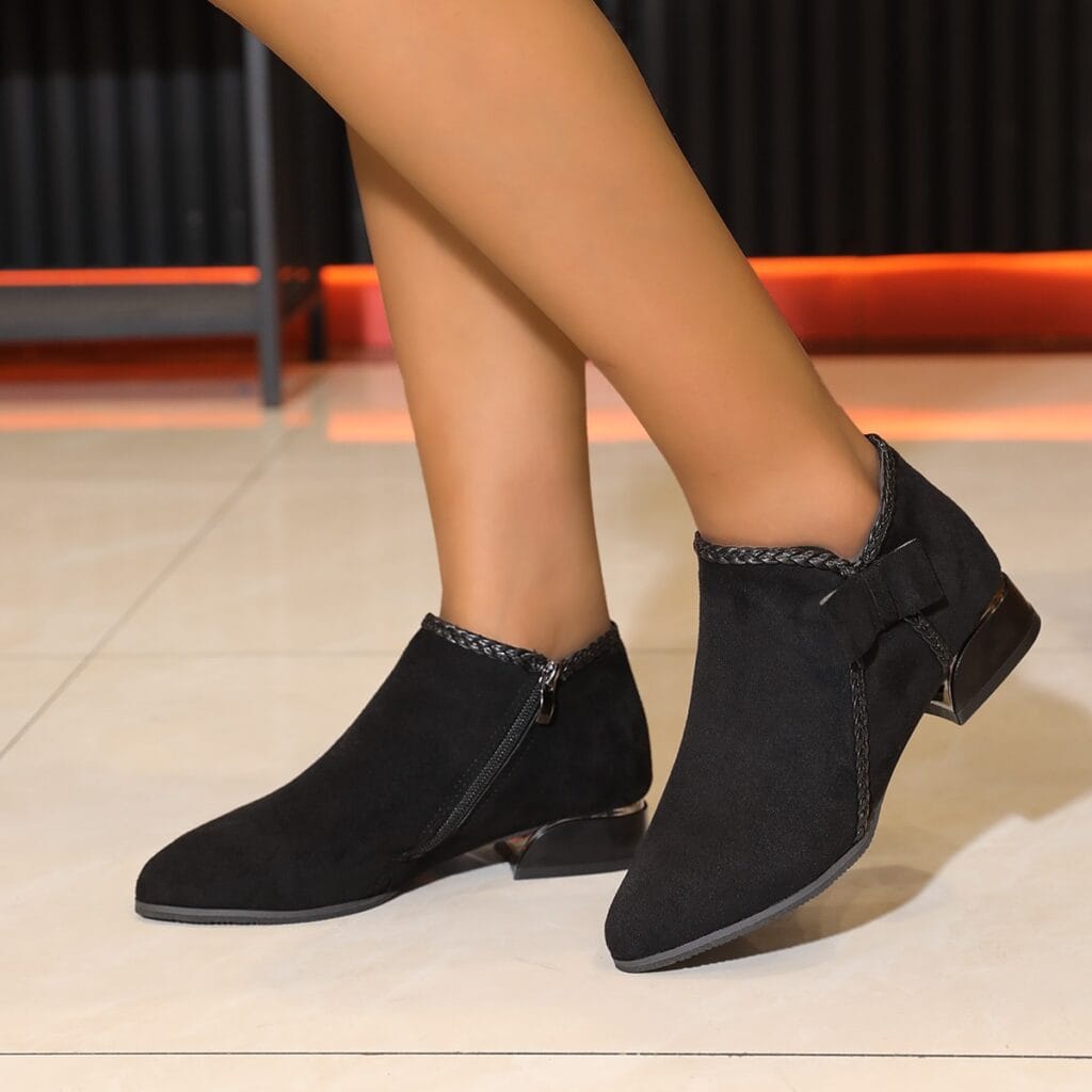 Bow-tie Pointed-toe Side-zip Womens Boots