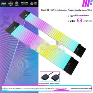 Graphics Card Neon Strip Lighting 8-pin To 24-pin Power Supply Cable For The Motherboard