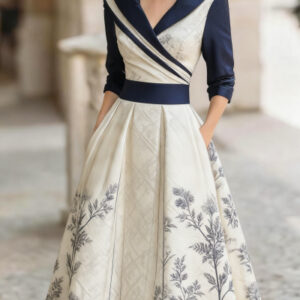 Womens Elegant 3D Digital Print Long-Sleeve Dress