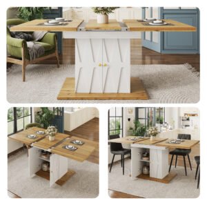 Extendable Dining Table With Relief Pattern - For Kitchen & Living Room, Wood Veneer Finish, Size 110x70x76.5cm Extends To 140cm