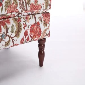 Modern Accent Chair With Retro Wood Legs, Comfy Upholstered Armchair, Floral Design Single Sofa Chair For Living Room Bedroom Office – Floral Red