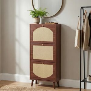 Rattan-covered 3-drawer Shoe Cabinet, Particleboard, 54x24x135 Cm, Brown