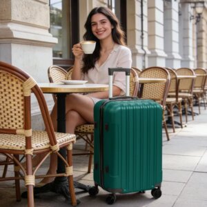 Three-in-one Textured Frosted Case Shell, Non-TSA Customs Lock, 28-inch Detachable Wheels, ABS Trolley Case, 20in, 24in, 28in, ABS, All-color Dark Green