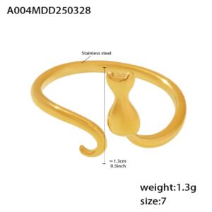Geometric Stainless Steel Ring With A Cat Design And An Adjustable Opening