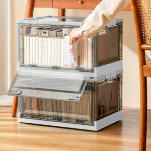 2 Packs Foldable Storage Bins Collapsible Storage Box Organizer Stackable Toy Container With Double Doors Top Lid Rolling Wheels For Clothes Toys Books