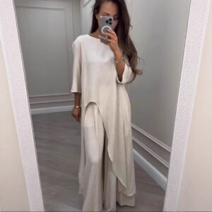 Womens Wide-Leg Pants Suit Fashionable And Casual Solid Color