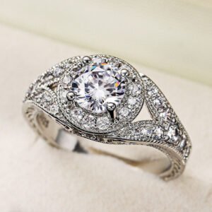 Womens Versatile Ultra-Shimmering Micro-Set Round Simulated Zircon Ring