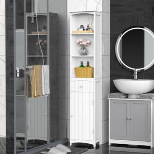 Bathroom Storage Cabinet, Free Standing Bathroom Storage Unit, Tall Linen Tower With 3-Tier Shelves And Drawer, White