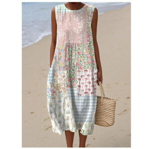Fashionable Printed Womens Elastic Waist Dress