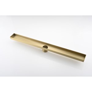 36 Inch Linear Shower Drain With 2-in-1 Flat & Tile Insert Removable Cover, 304 Stainless Steel With Hair Strainer And Leveling Feet, Brushed Gold