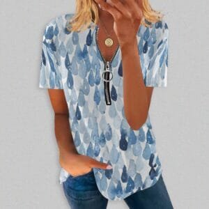 Diamond-check Print Zip-up Shirt With A Crew Neck And Short Sleeves
