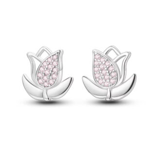 Pink-purple Iris Hoop Folded-ear Bunny Ear Jewelry Niche-design Copper-plated Silver Earrings
