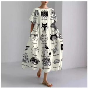 Casual Round-Neck Fashionable Short-Sleeve Printed Dress For Cats