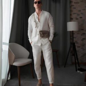 Mens Casual Sporty LongSleeve Top And Pants Set Simple Style