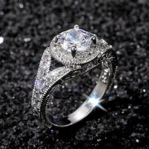 Womens Versatile Ultra-Shimmering Micro-Set Round Simulated Zircon Ring