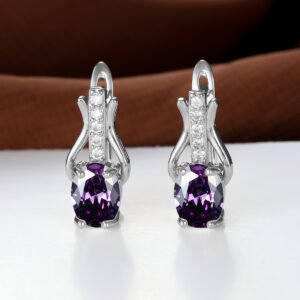Oval Garnet Crystal Champagne Gold Ear Clips For Women