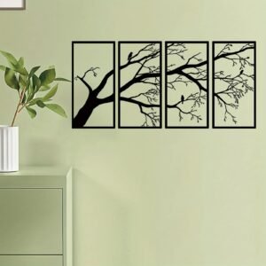 Luxury Metal Wall Art Decor Set Of 4 - Black Tree Of Life Sculpture