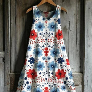 Womens Sleeveless V-Neck 3D Printed Dress