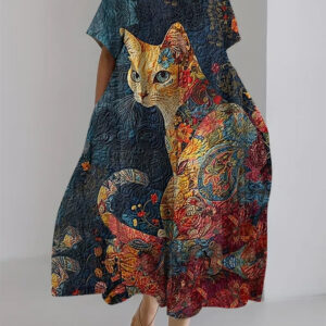 Womens 3D-printed Loose-fit Casual Plus-size Dress