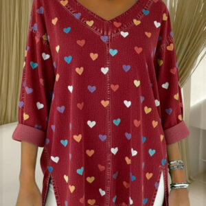 Retro Botanical Print Relaxed-fit Long-sleeve Casual Top