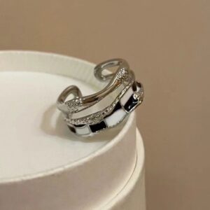 Retro, Edgy Checkerboard Glaze Open Ring For Women New Design Finger Ring Thats Lightweight
