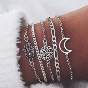 European And American Style Minimalist Braided Beaded Moon Shell Bracelet Set For Women