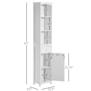 Bathroom Storage Cabinet, Free Standing Bathroom Storage Unit, Tall Linen Tower With 3-Tier Shelves And Drawer, White