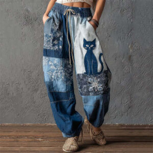 Retro 3D Digital-Print Womens Casual Sweatpants