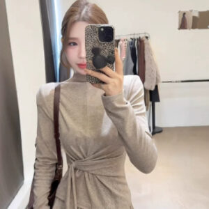 Design-inspired Strap-wrapped Fitted Long-sleeved Top With Wide-leg Pants Set