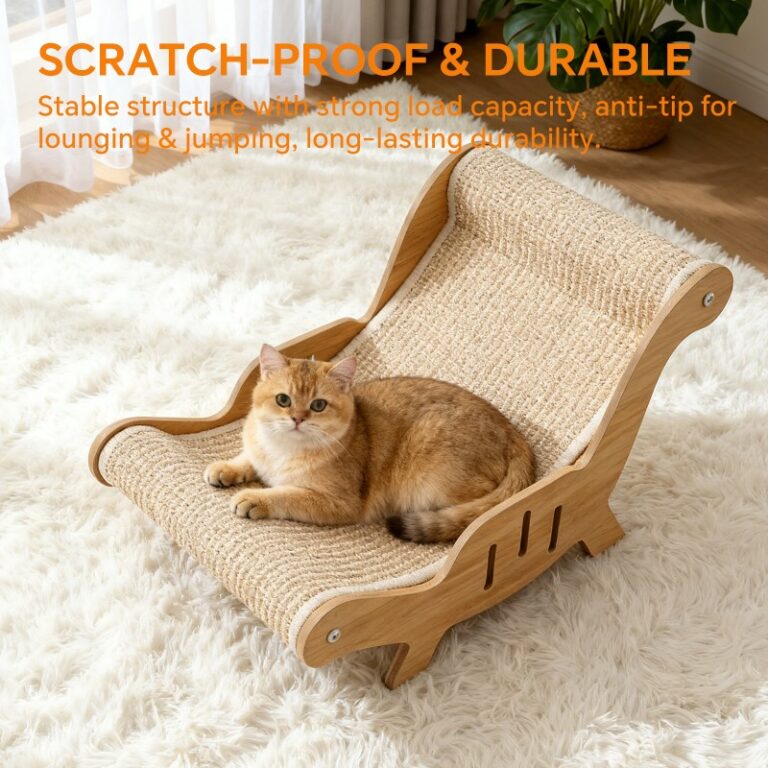 Adjustable Angle Sisal Cat Scratcher Lounge Chair, Wooden Frame,Sisal Scratching Surface, Multi-Angle 2-in-1 Scratching – Lounging