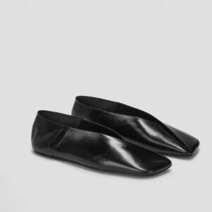 Womens Niche French-Style Genuine Leather V-Neck Square-Toe Flat Shoes